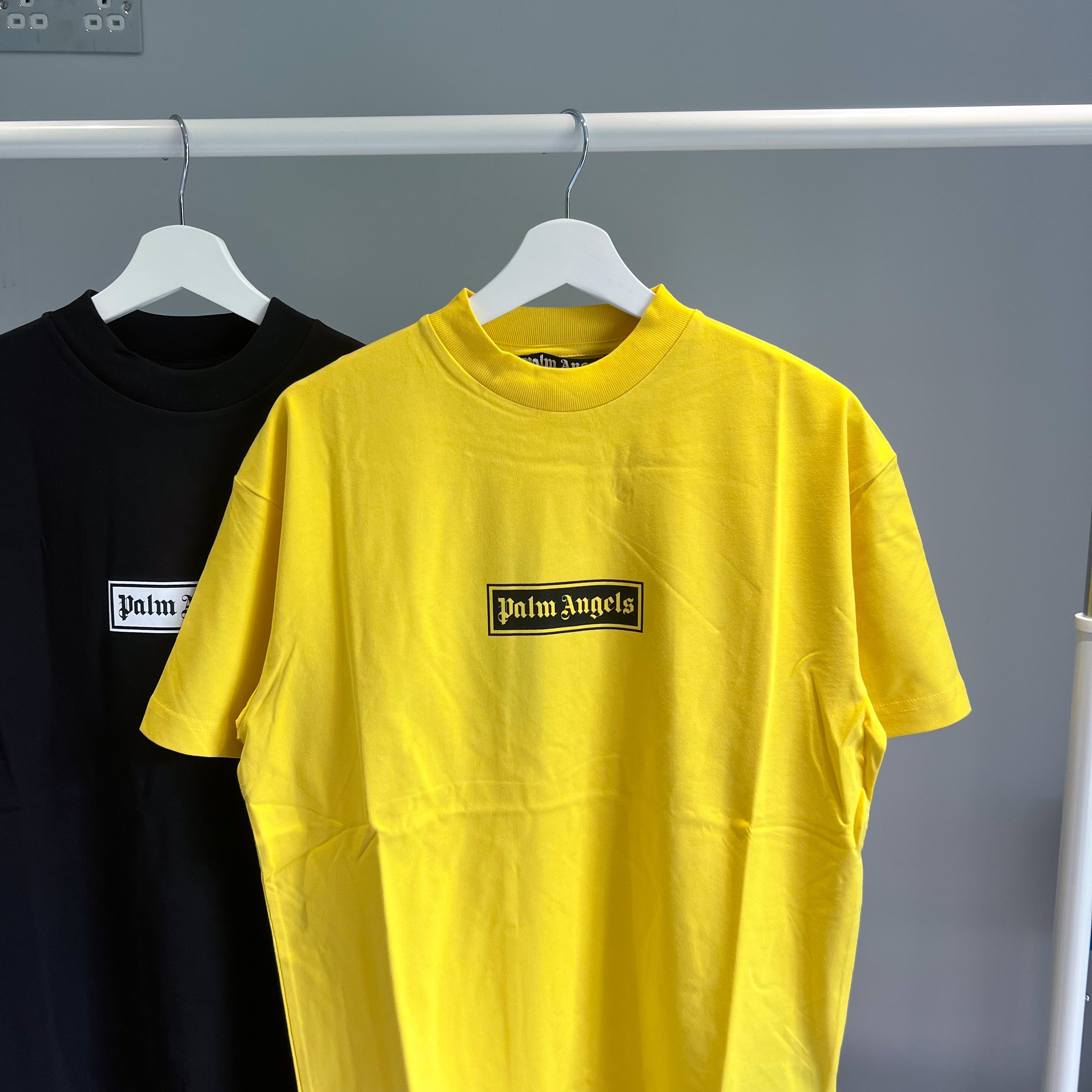 GARMENT DYE BOX LOGO TEE in yellow - Palm Angels® Official