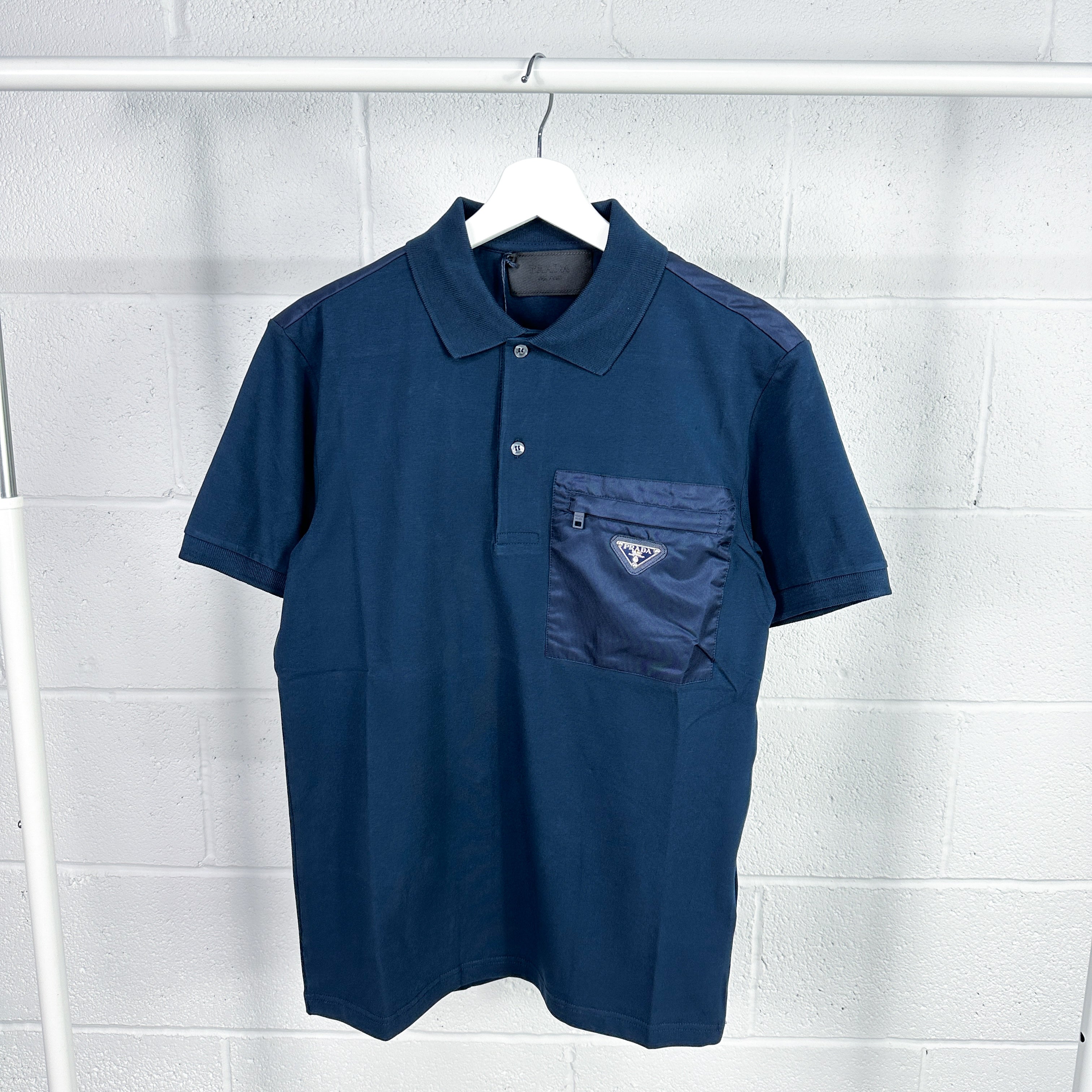 Prada Satin Pocket Polo Tee - Navy