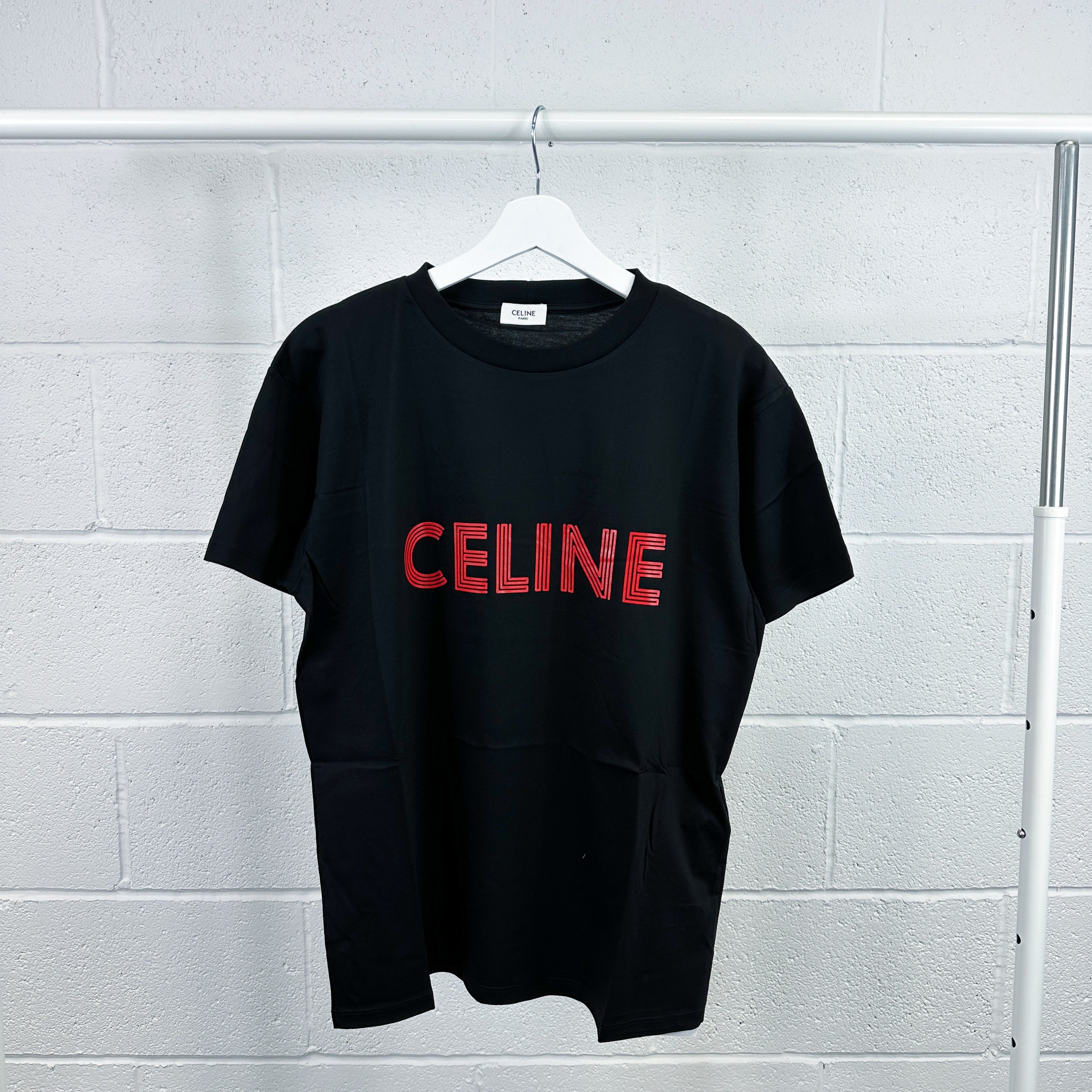 Celine Red Stripe Logo Tee