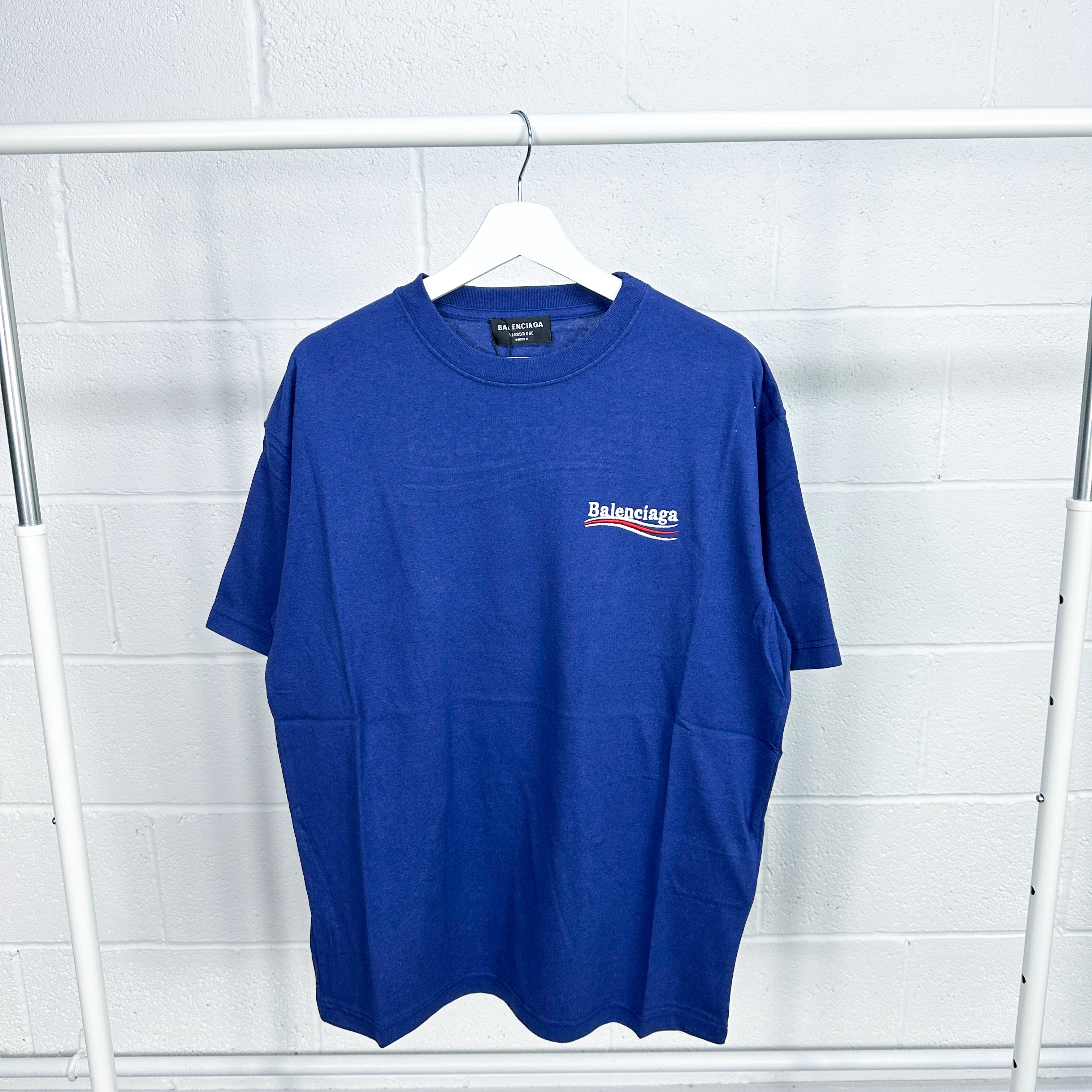 Balenciaga Embroidered Canpaign Tee - Pacific Blue