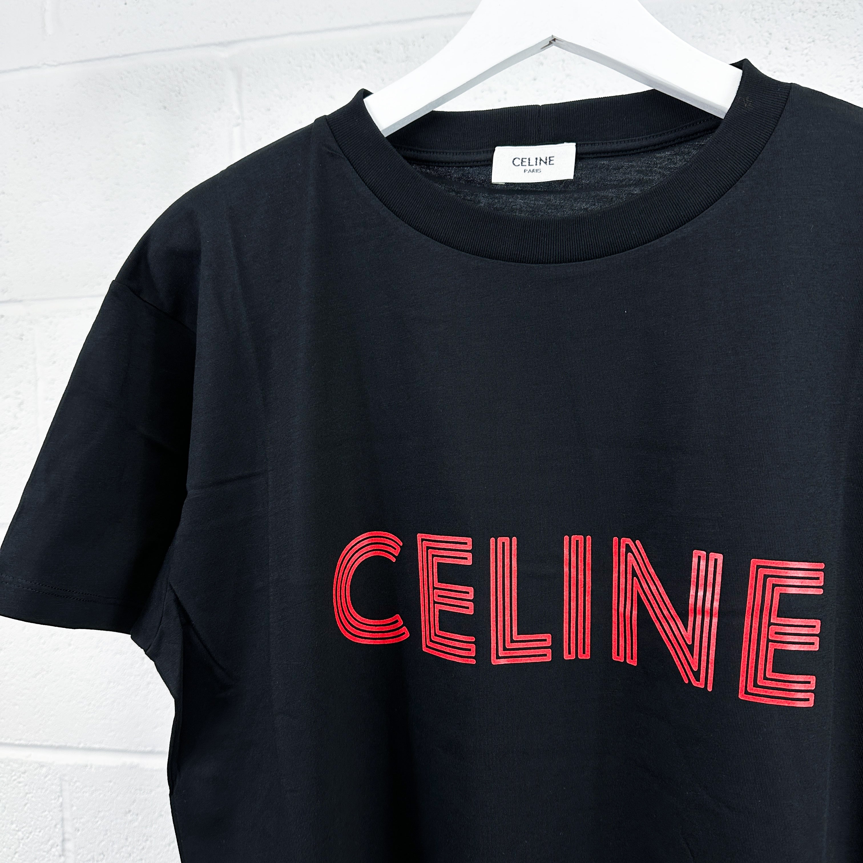 Celine Red Stripe Logo Tee