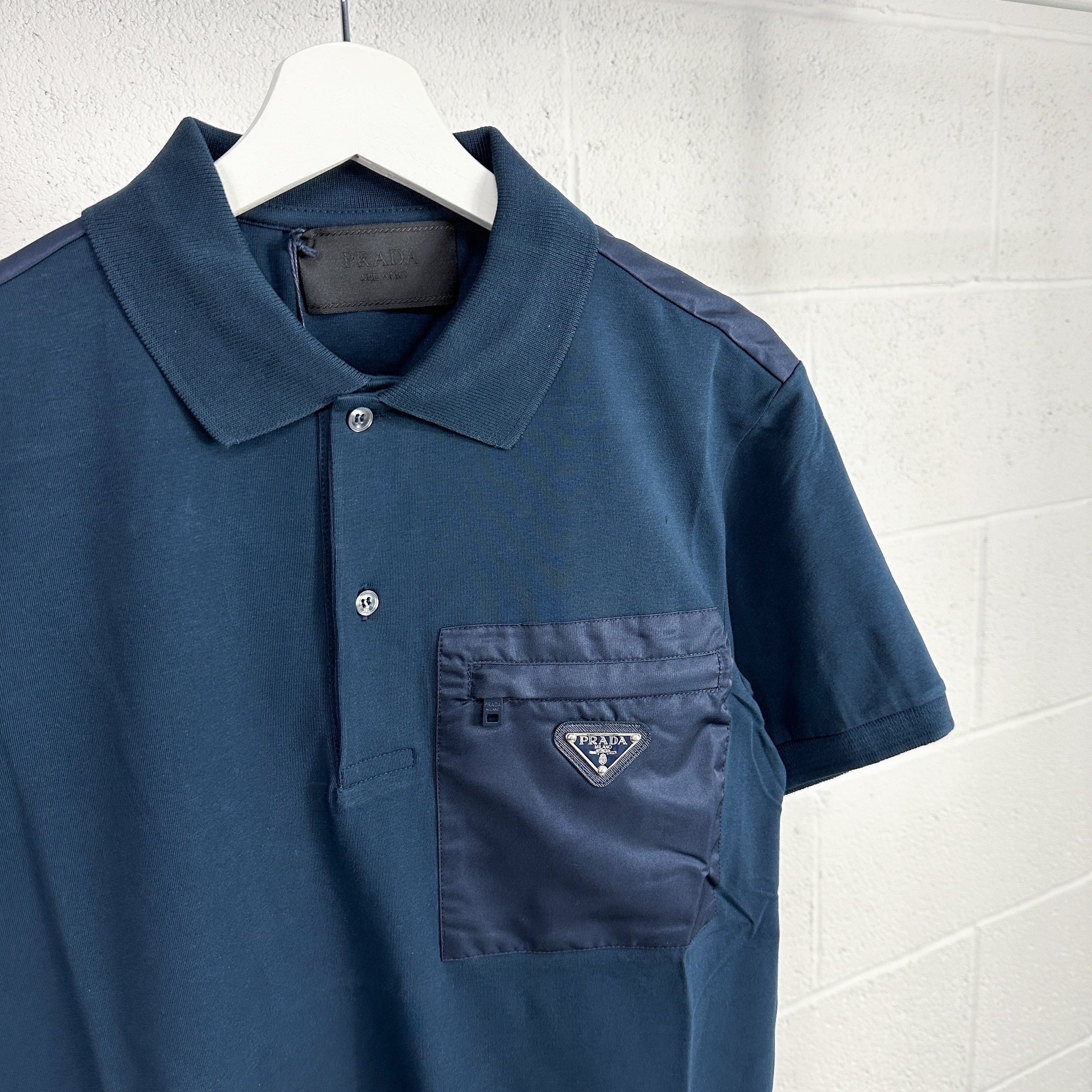 Prada Satin Pocket Polo Tee - Navy