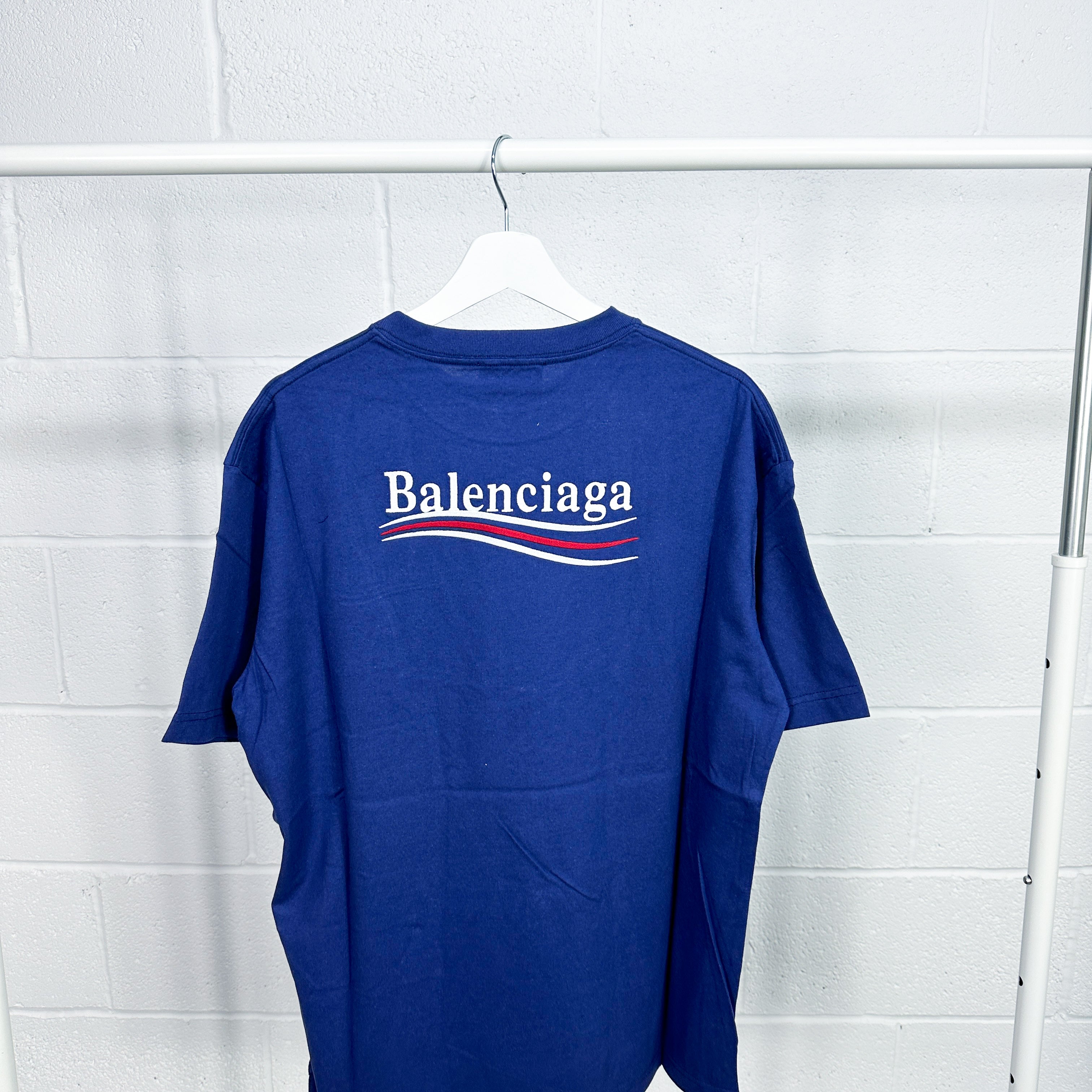 Balenciaga Embroidered Canpaign Tee - Pacific Blue