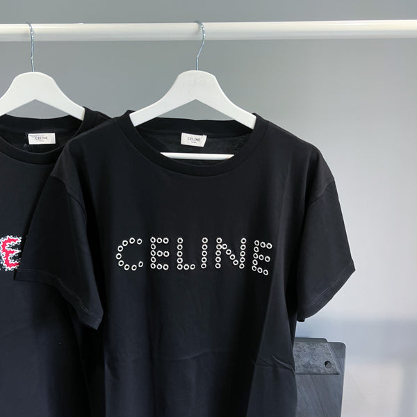 Celine Brand New Celine Studded Logo Black T Shirt Size XL