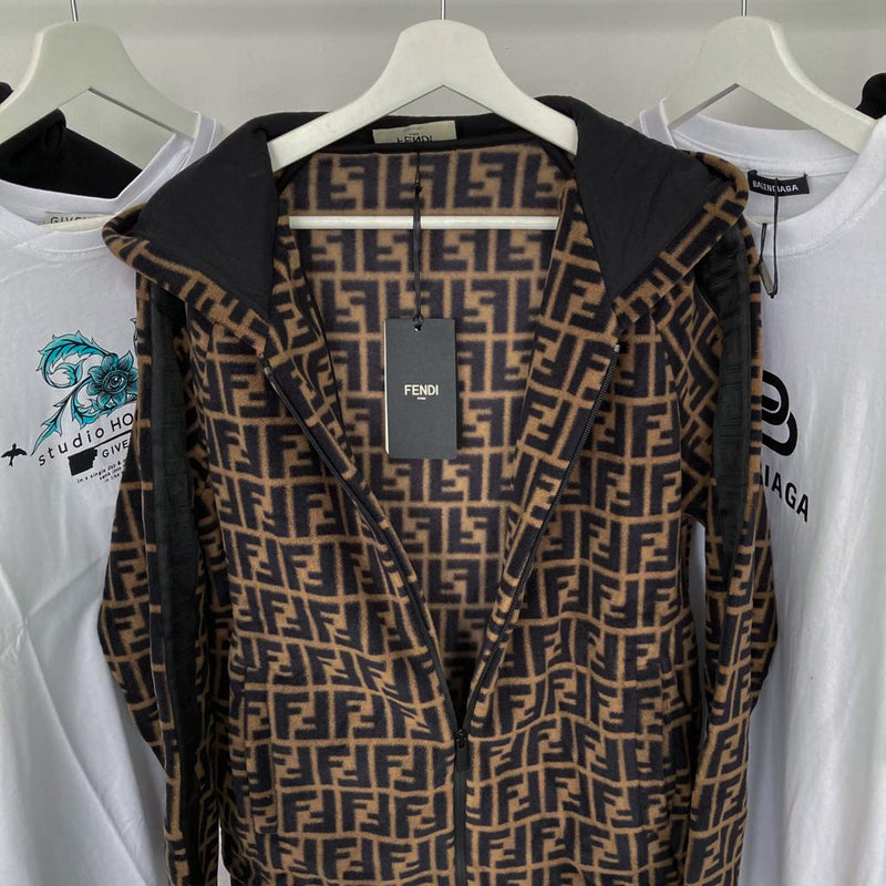 FENDI Zucca Coat Monogram FF Logo Print Vintage Reversible Zip