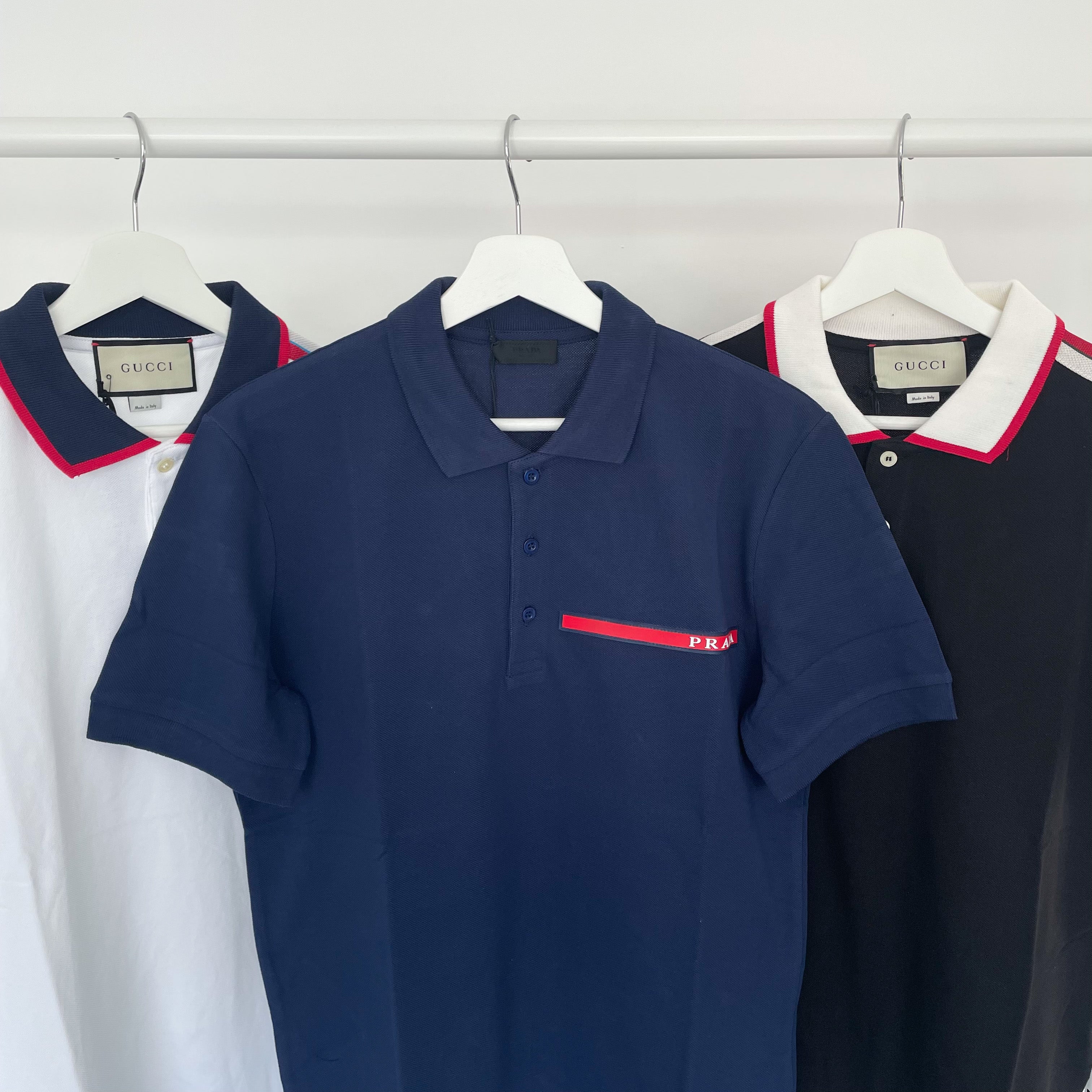 Prada Rubber Logo Polo Tee - Navy