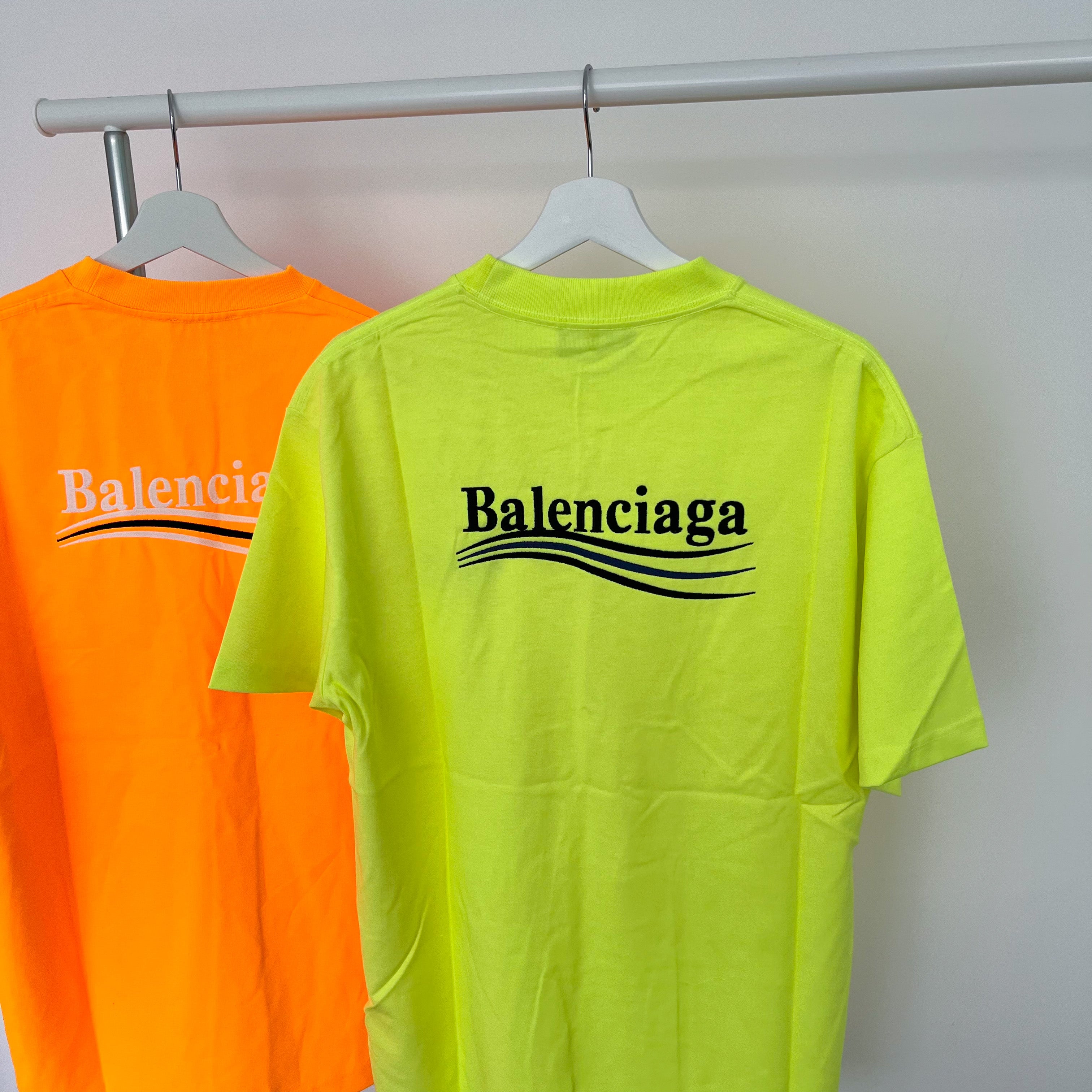 Balenciaga Embroidered Political Campaign Tee - Neon Yellow