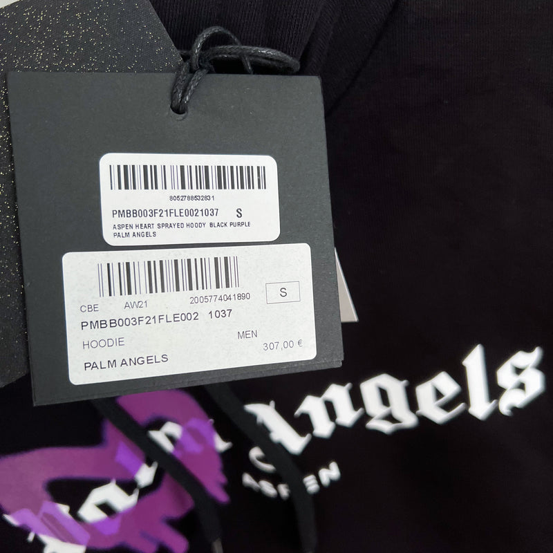 Palm Angels Aspen Heart Sprayed Logo Hoodie Black/White/Purple