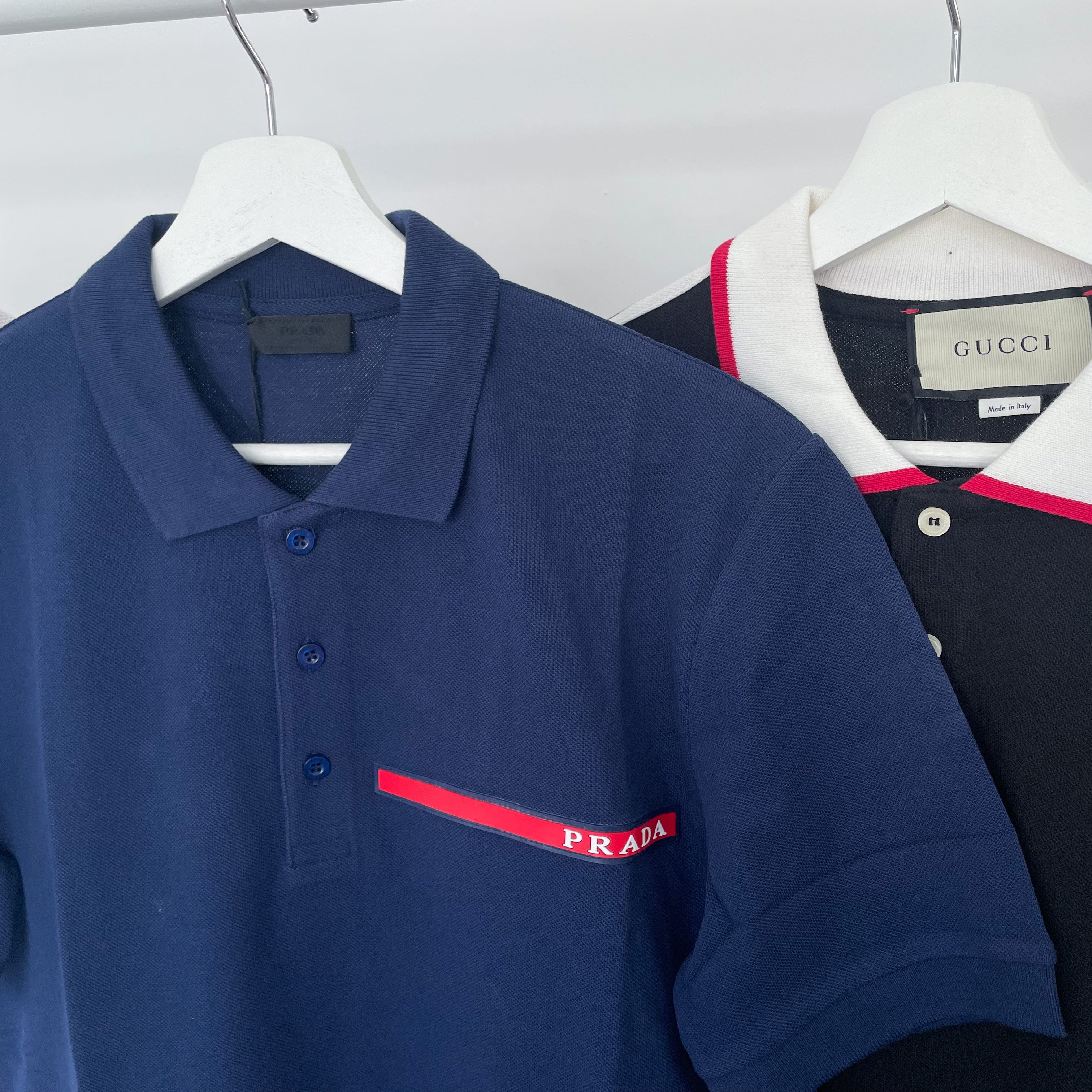 Prada Rubber Logo Polo Tee - Navy