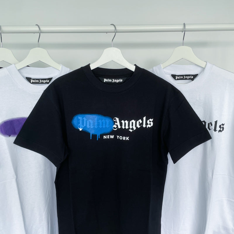 Palm Angels Blue Sprayed Logo 'Mykonos' T-Shirt Palm Angels