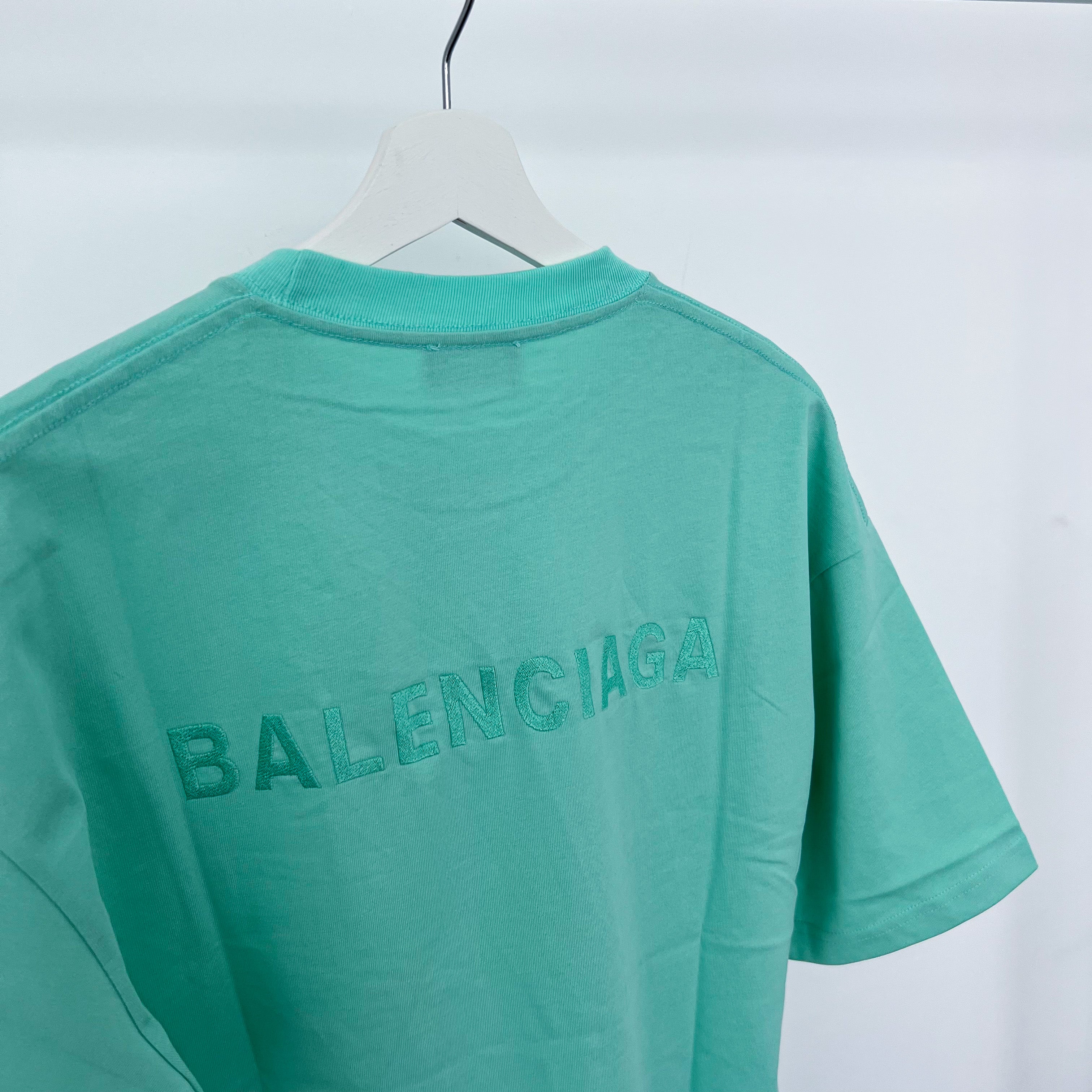 Balenciaga Embroidered Back Logo Tee - Teal