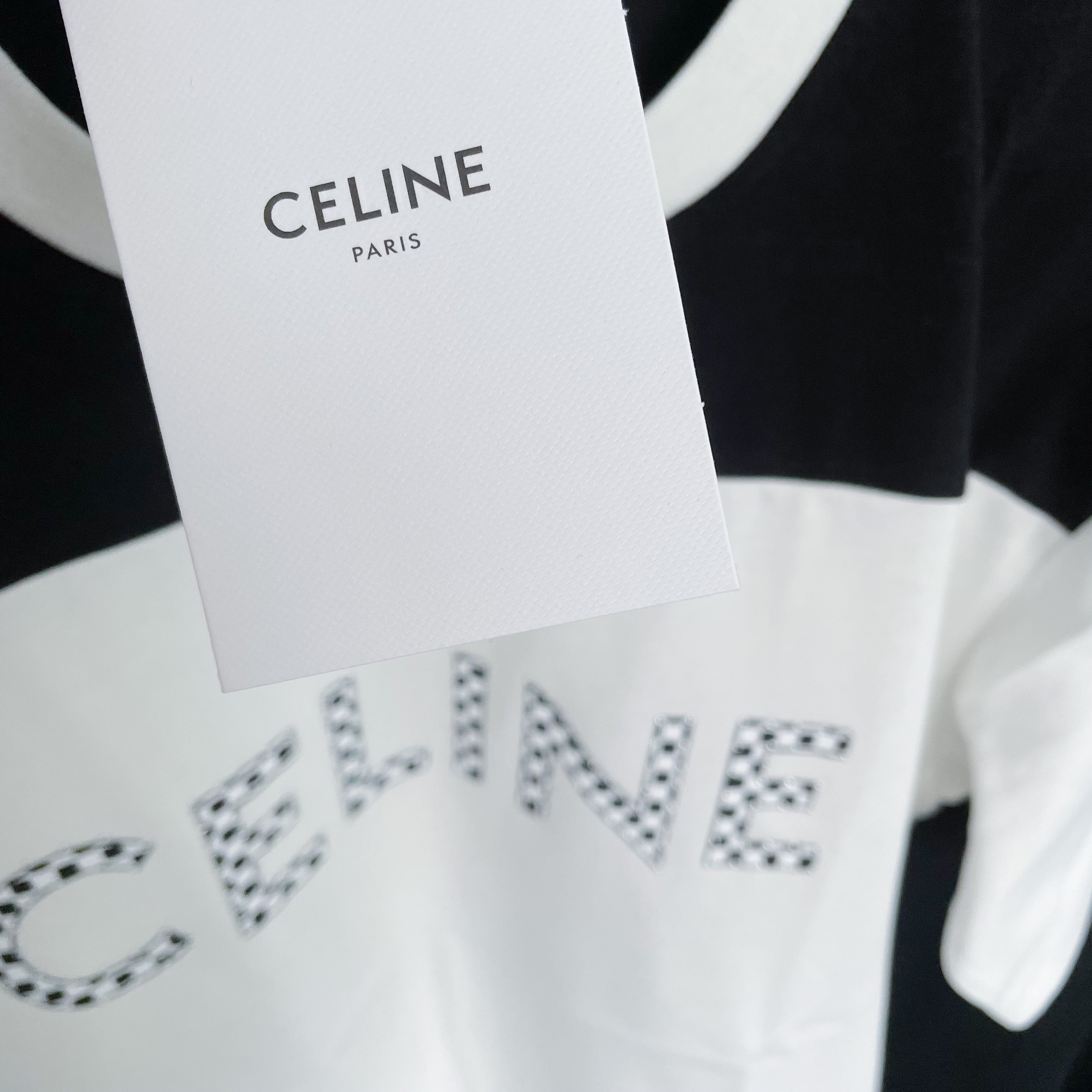 Celine Studded Logo Tee - White / Black