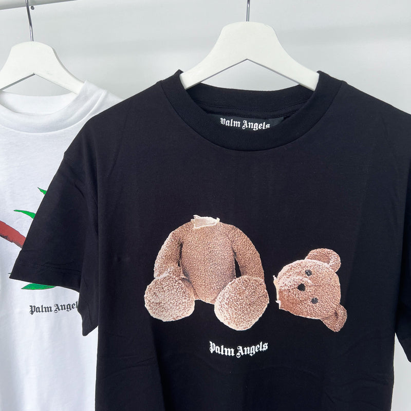 Palm Angels Grey Teddy Bear Logo T-Shirt