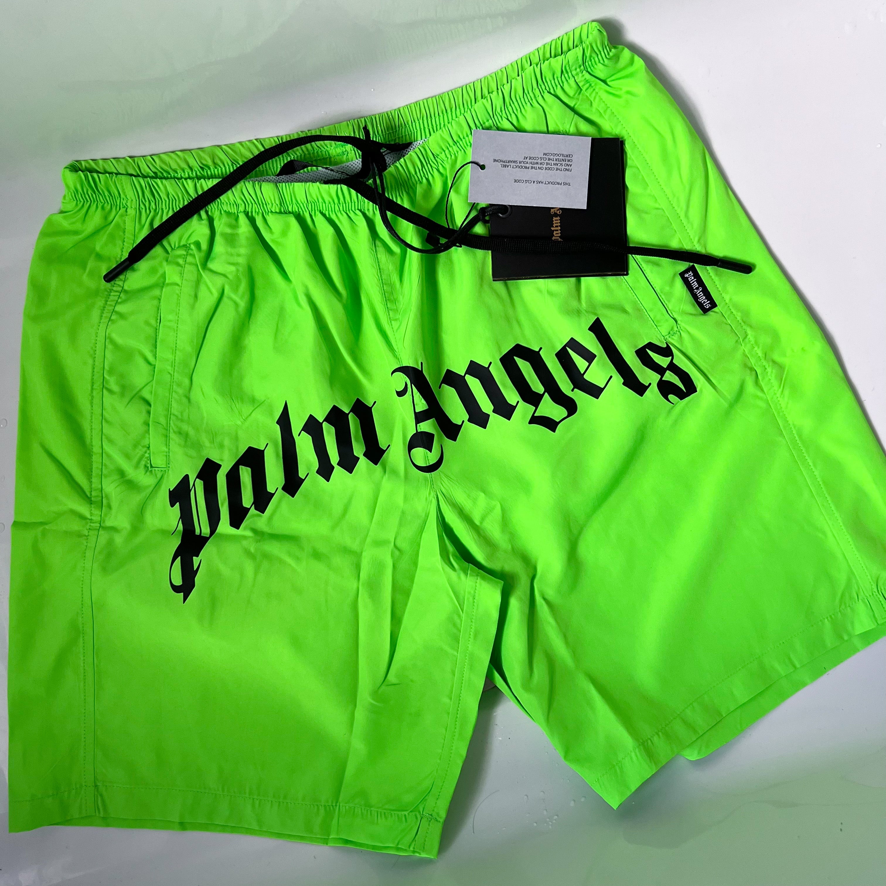 Palm Angels Curved Logo Swimshorts - Green