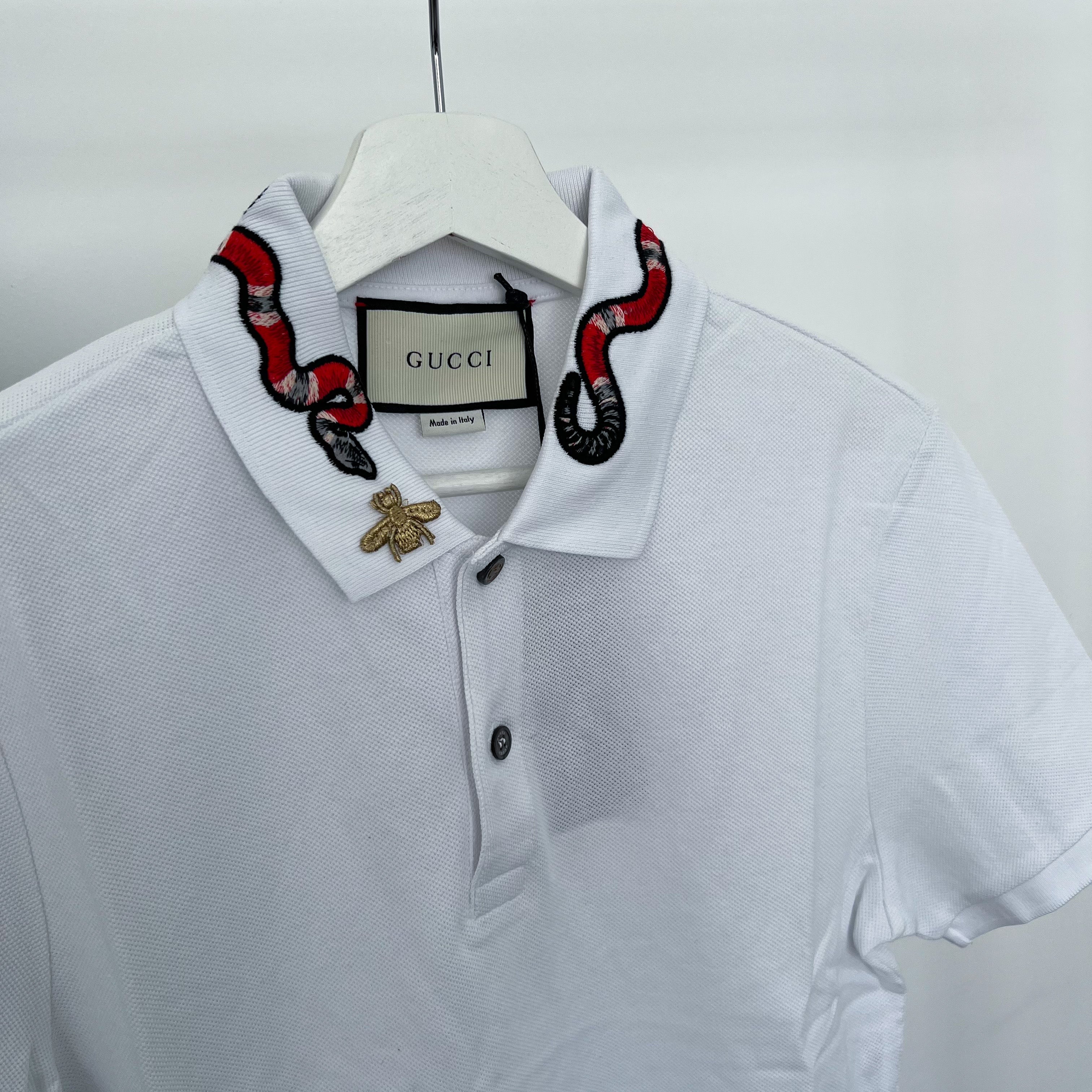 Gucci Embroidered Snake Polo - White