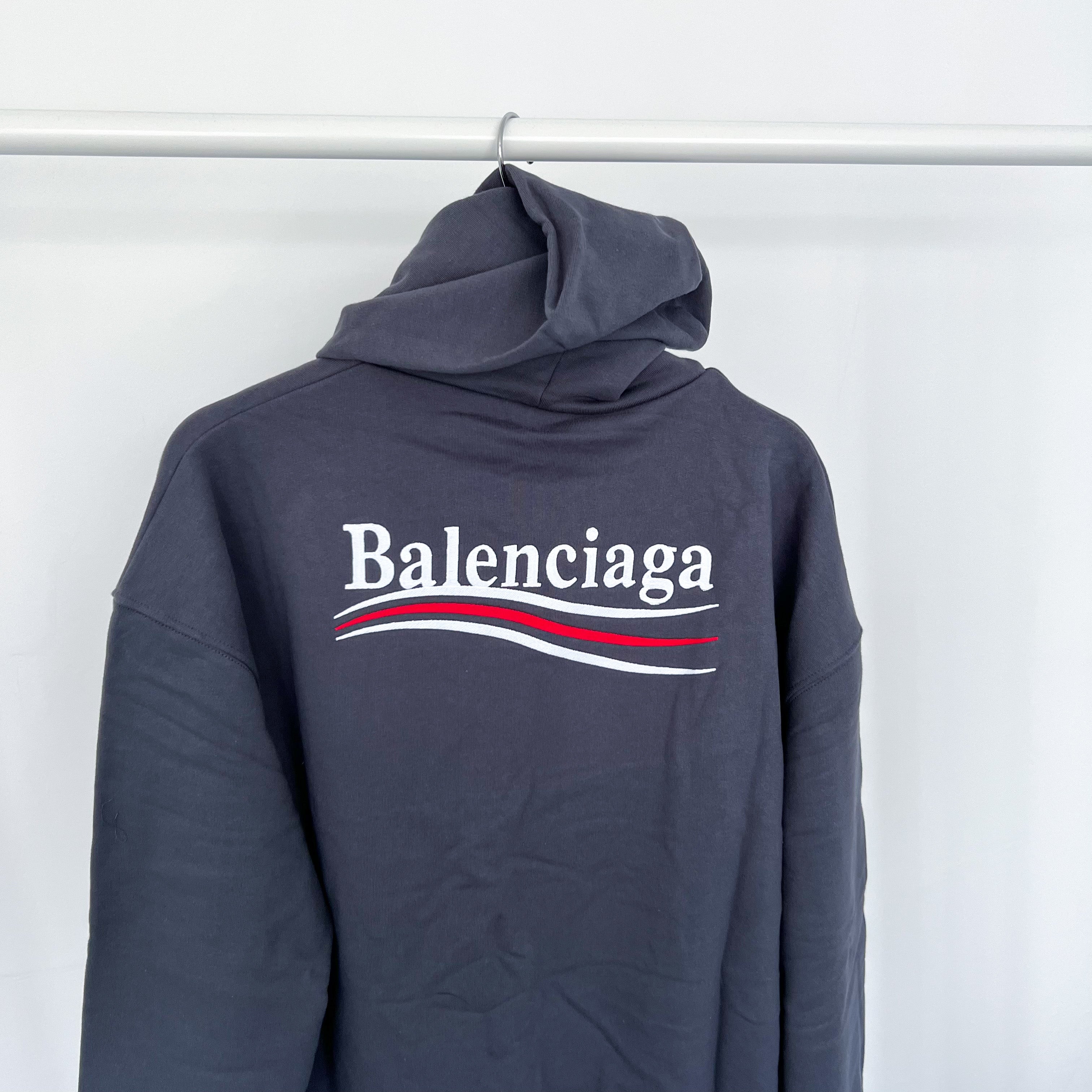 Balanciaga Embroidered Campaign Hoodie - Dark Grey