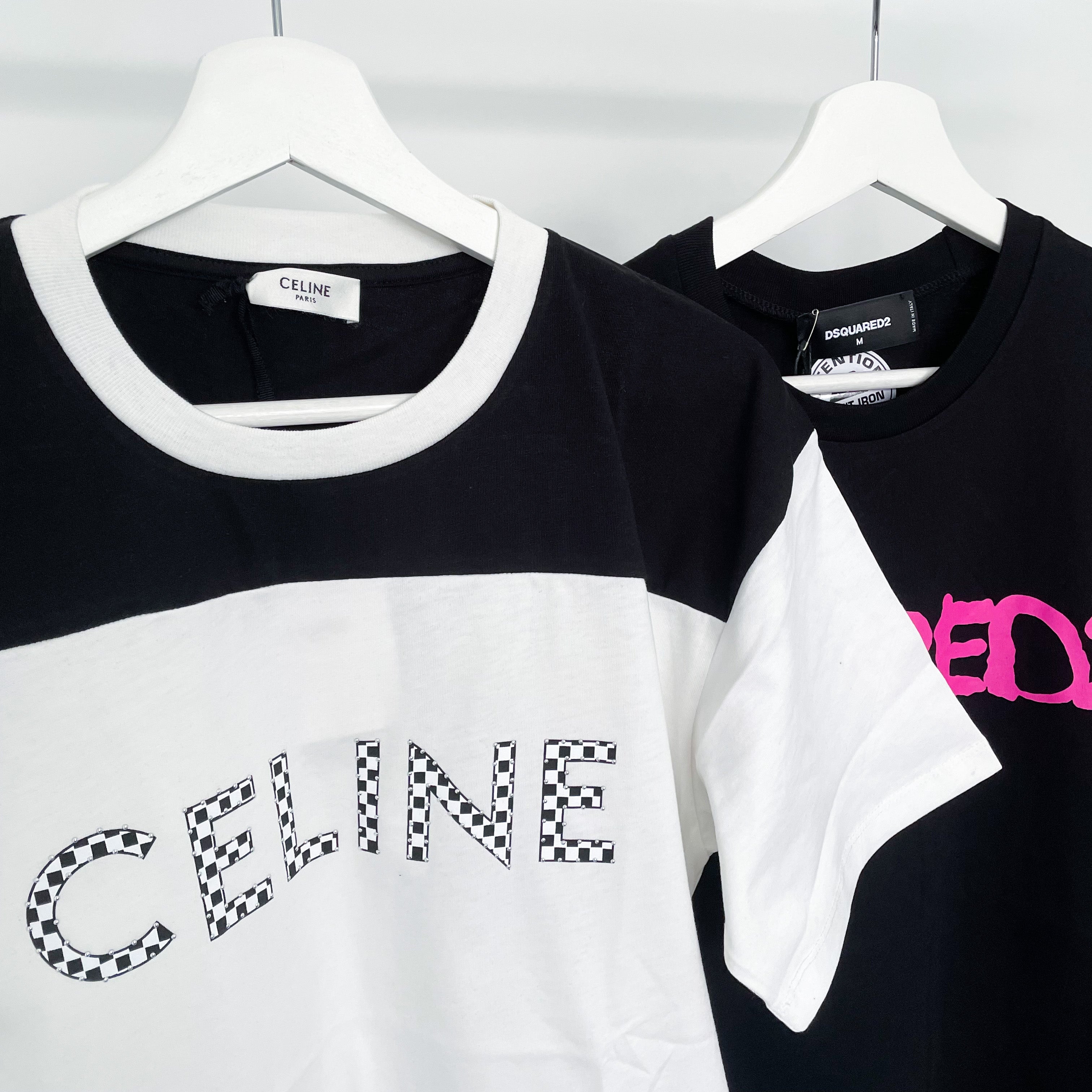 Celine Studded Logo Tee - White / Black